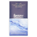 A box of Firetree lava salt 50% cocoa dark milk chocolate with a dark blue top and a blue wave pattern below.