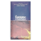 Firetree 100% Cocoa Philippines Mindanao Island chocolate bar wrapper with a blue top and abstract pink and gold swirls.