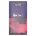 A purple and pink Firetree 90% cocoa dark chocolate bar wrapper reading Tanzania, Kilombero Valley on a black background.