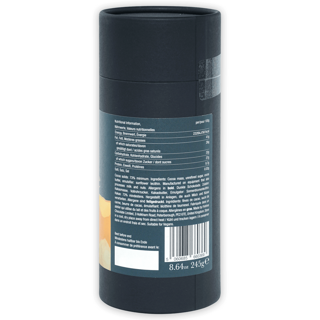 Back of Firetree Drinking Chocolate Philippines 73% dark gray matte deodorant stick with multilingual label