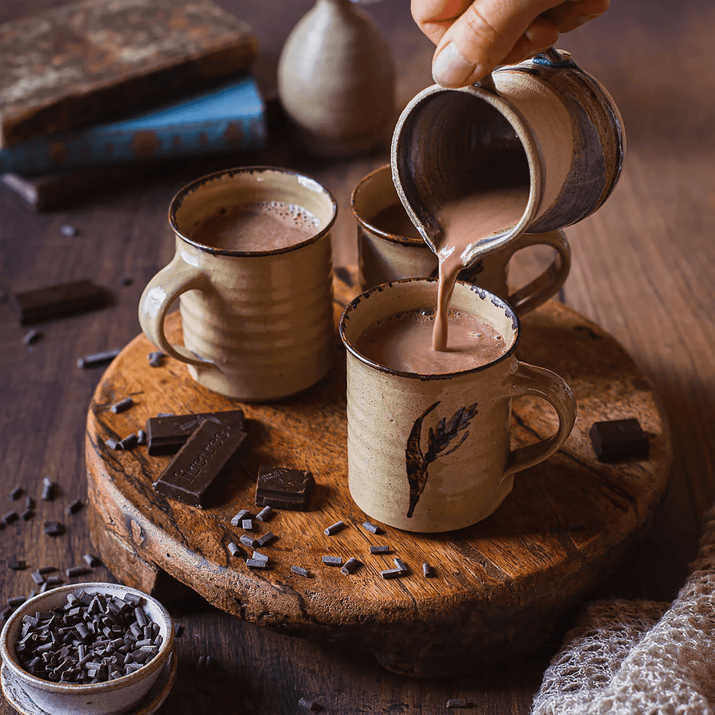Earthenware mug with dark leaf design for Firetree Drinking Chocolate Philippines 73%
