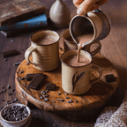 Earthenware mug with dark leaf design for Firetree Drinking Chocolate Philippines 73%