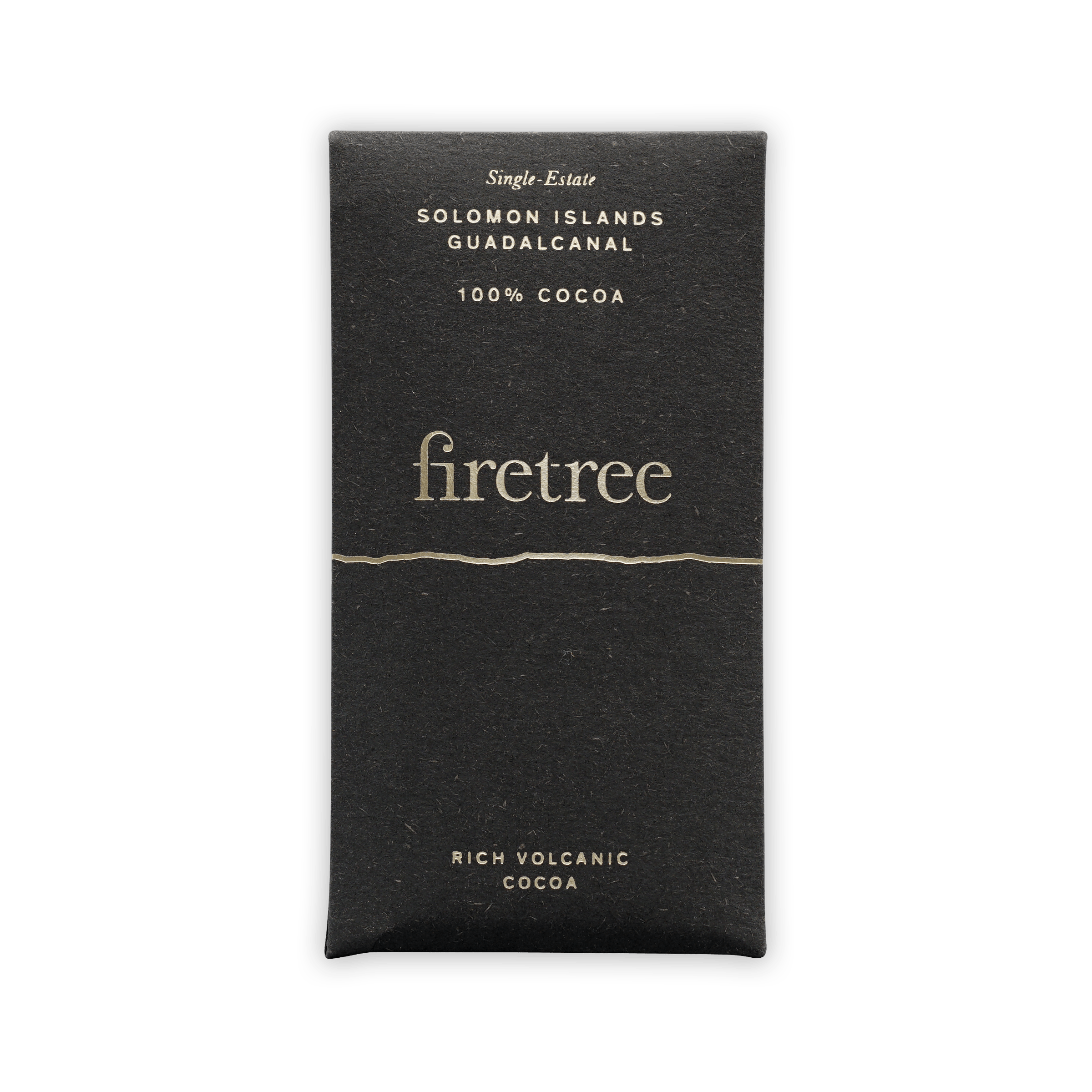 Firetree Guadalcanal 100% mini chocolate bar wrapper with silver lettering