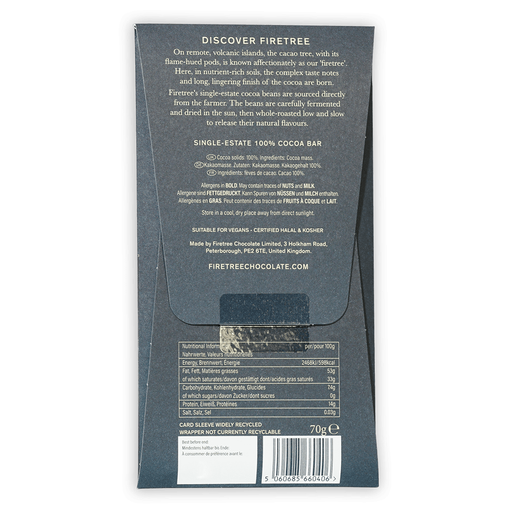 Firetree Solomon Island Guadalcanal 100% dark blue chocolate bar wrapper