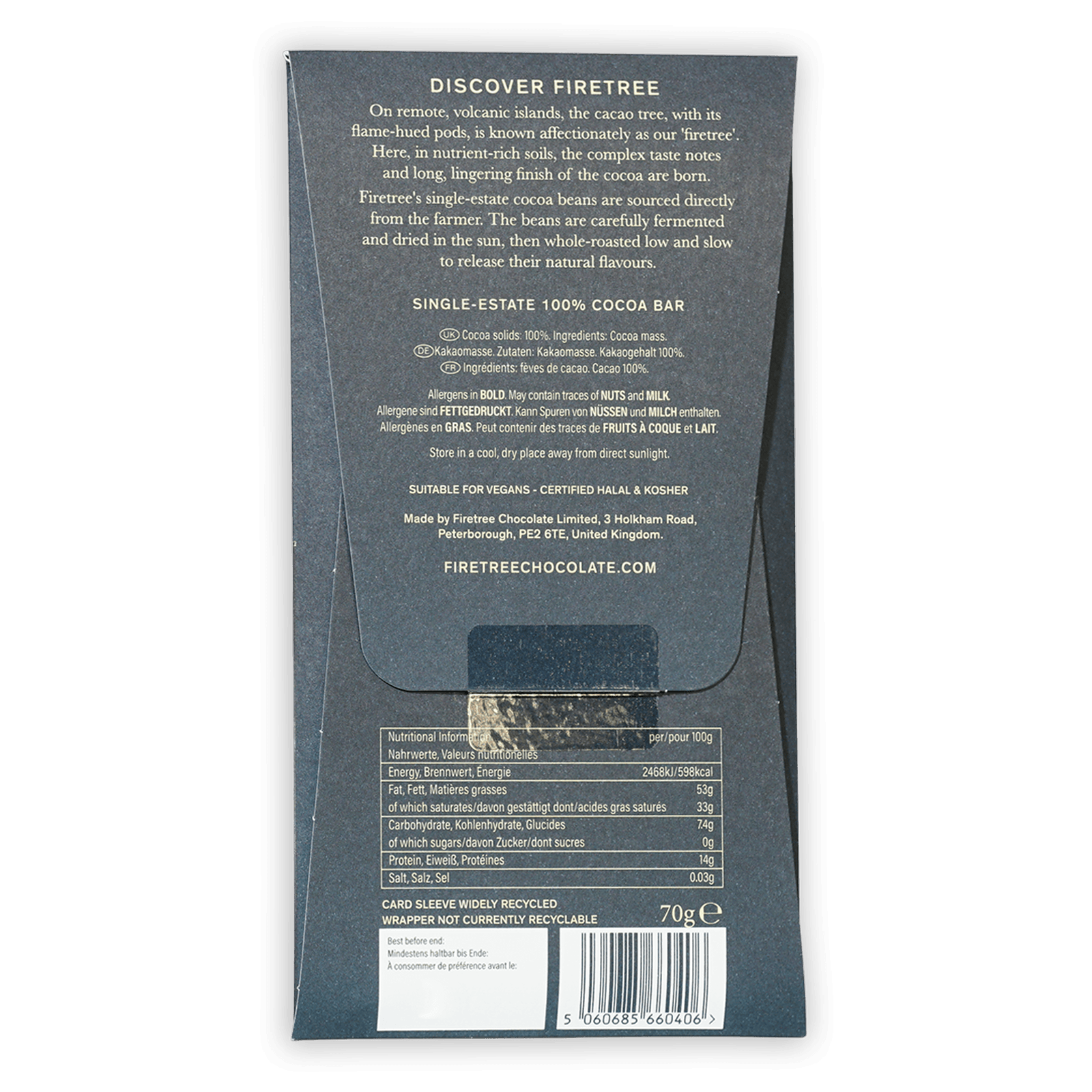 Firetree Solomon Island Guadalcanal 100% dark blue chocolate bar wrapper