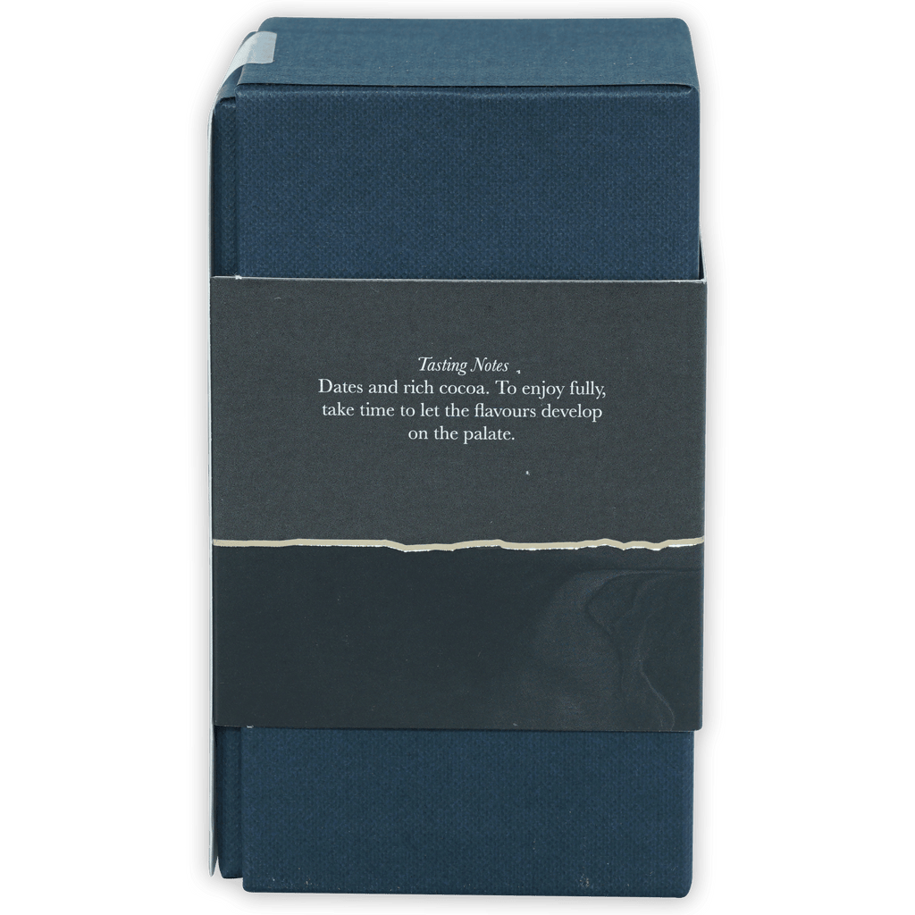 Firetree Thins Dark Solomon Islands 100% chocolate in deep blue matte box with black band tasting notes, 25 pcs