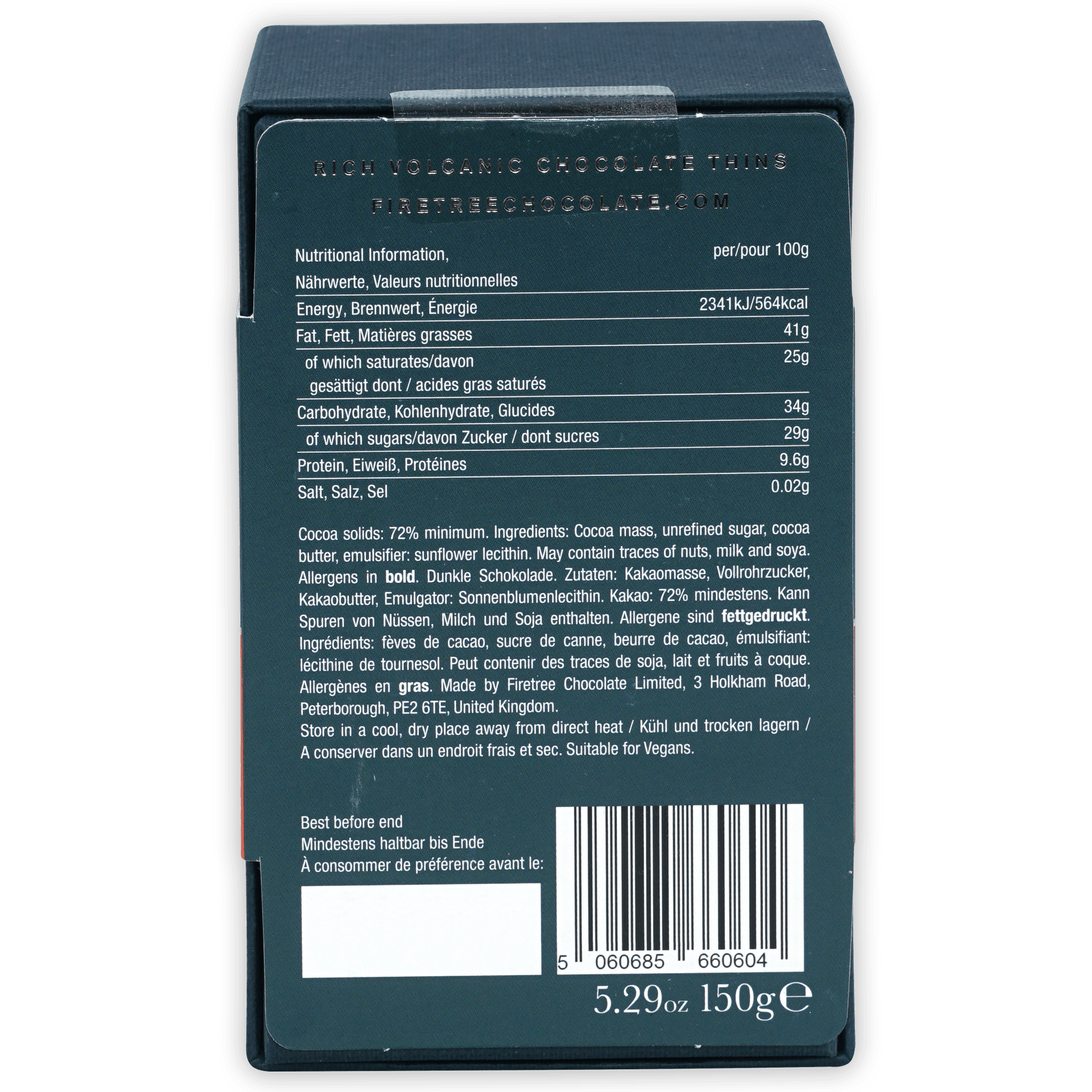 Firetree Thins Dark Vanuatu 72% 25 pcs dark green box of volcanic truffles