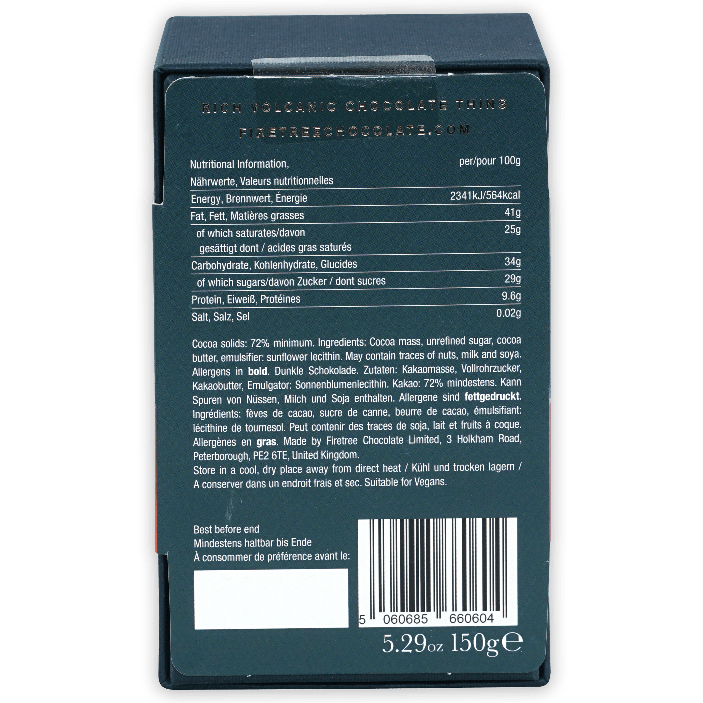 Firetree Thins Dark Vanuatu 72% 25 pcs dark green box of volcanic truffles