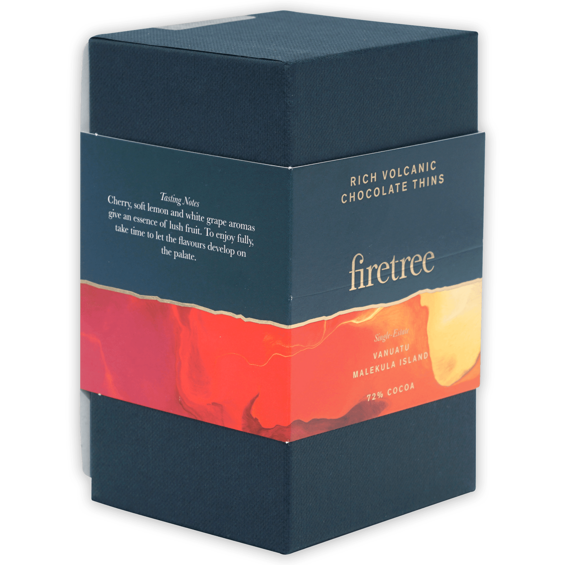 Firetree Thins Dark Vanuatu 72% rich volcanic chocolate thins box