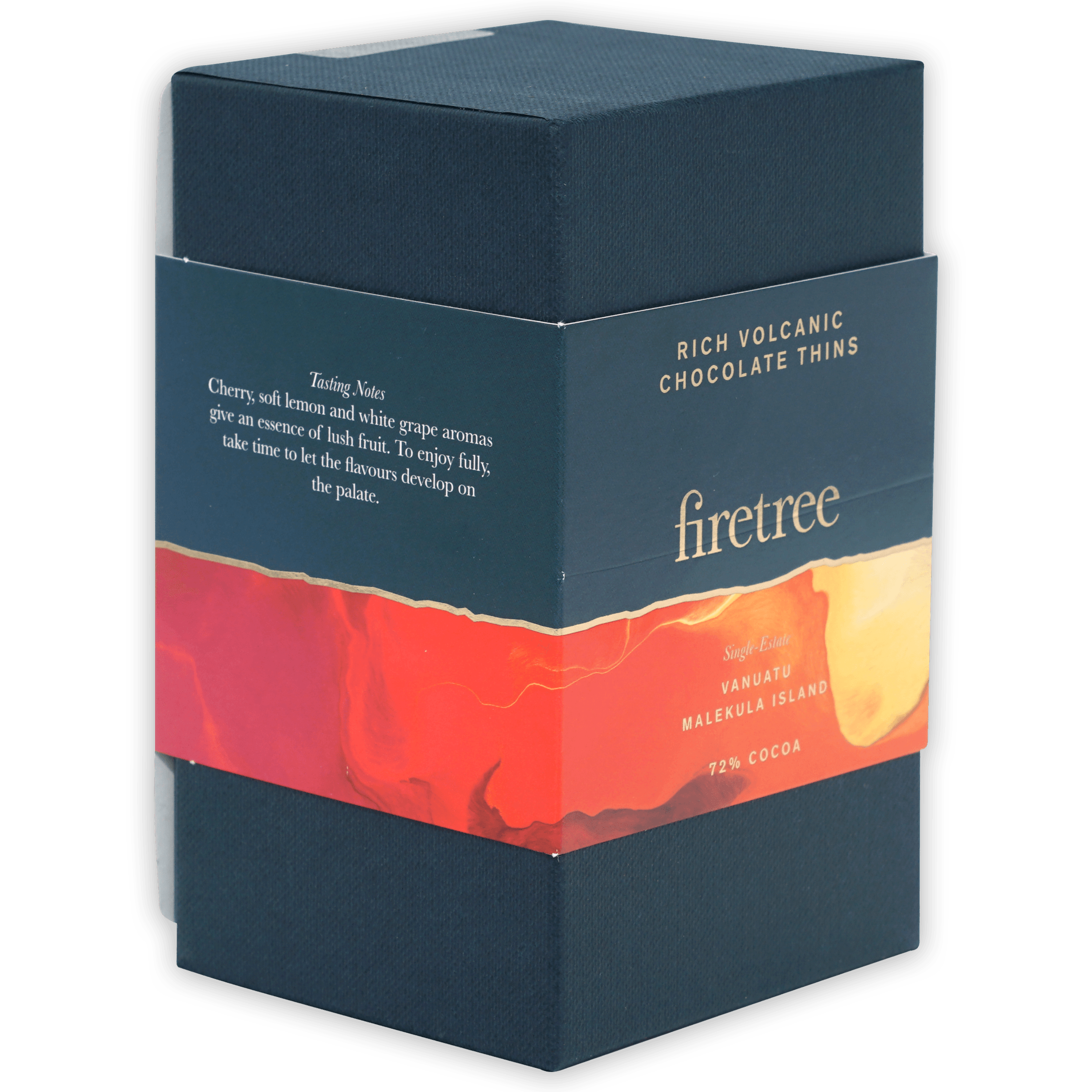 Firetree Thins Dark Vanuatu 72% rich volcanic chocolate thins box