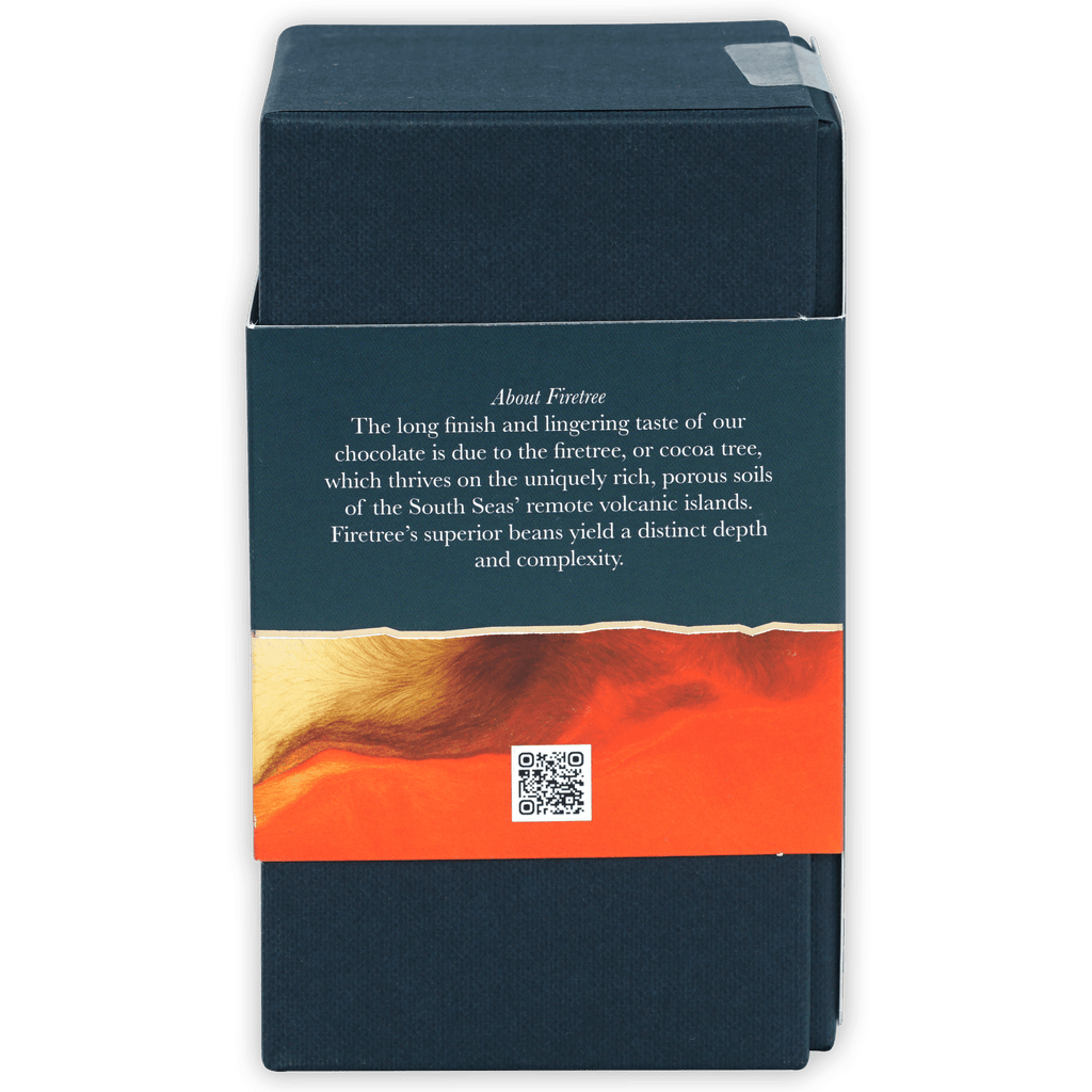 Firetree Thins Dark Vanuatu 72% box with torn paper about firetree design
