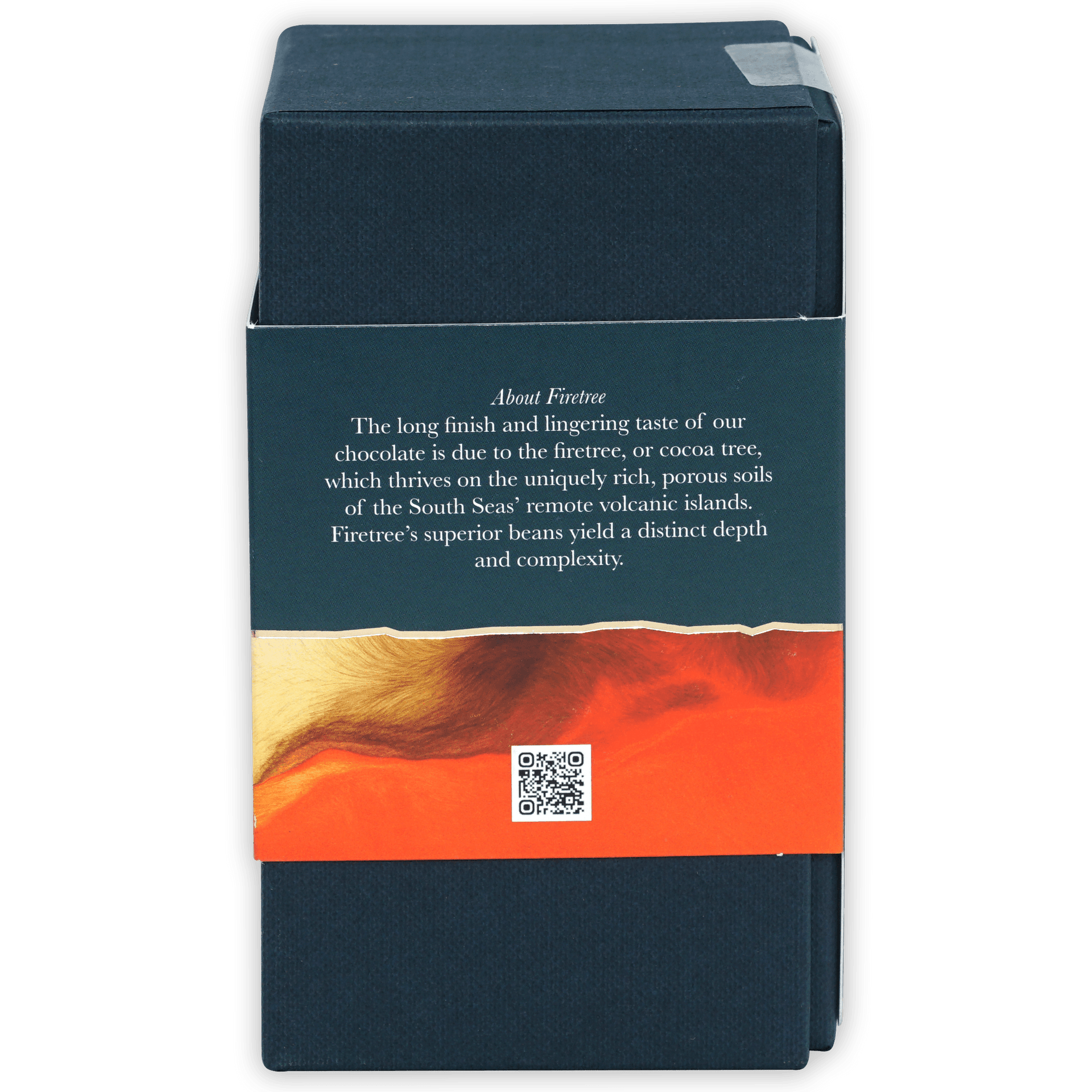 Firetree Thins Dark Vanuatu 72% box with torn paper about firetree design