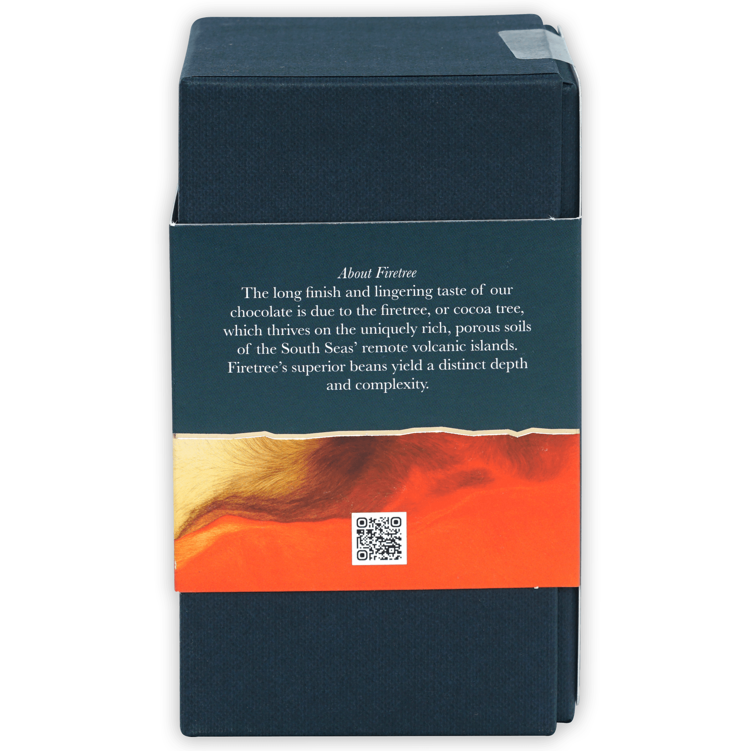 Firetree Thins Dark Vanuatu 72% box with torn paper about firetree design