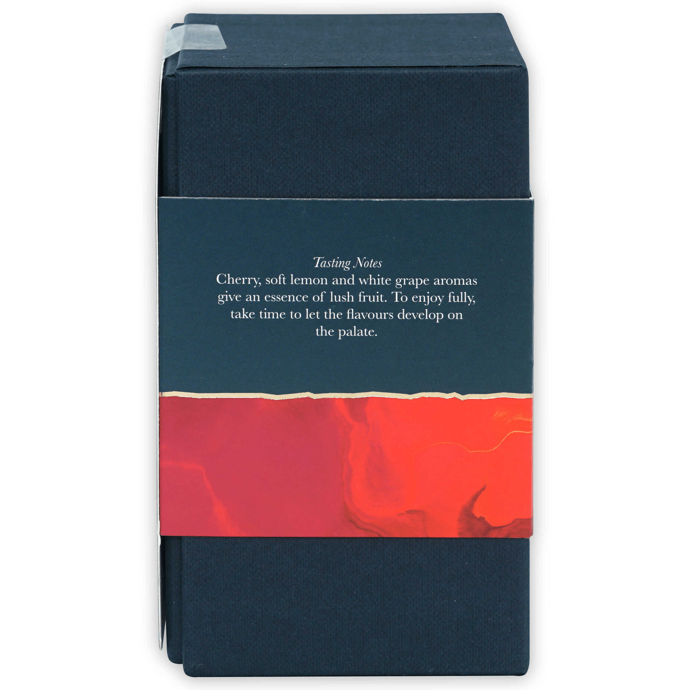 Back of Firetree Thins Dark Vanuatu 72% box: dark blue with red marbled band, white tasting notes