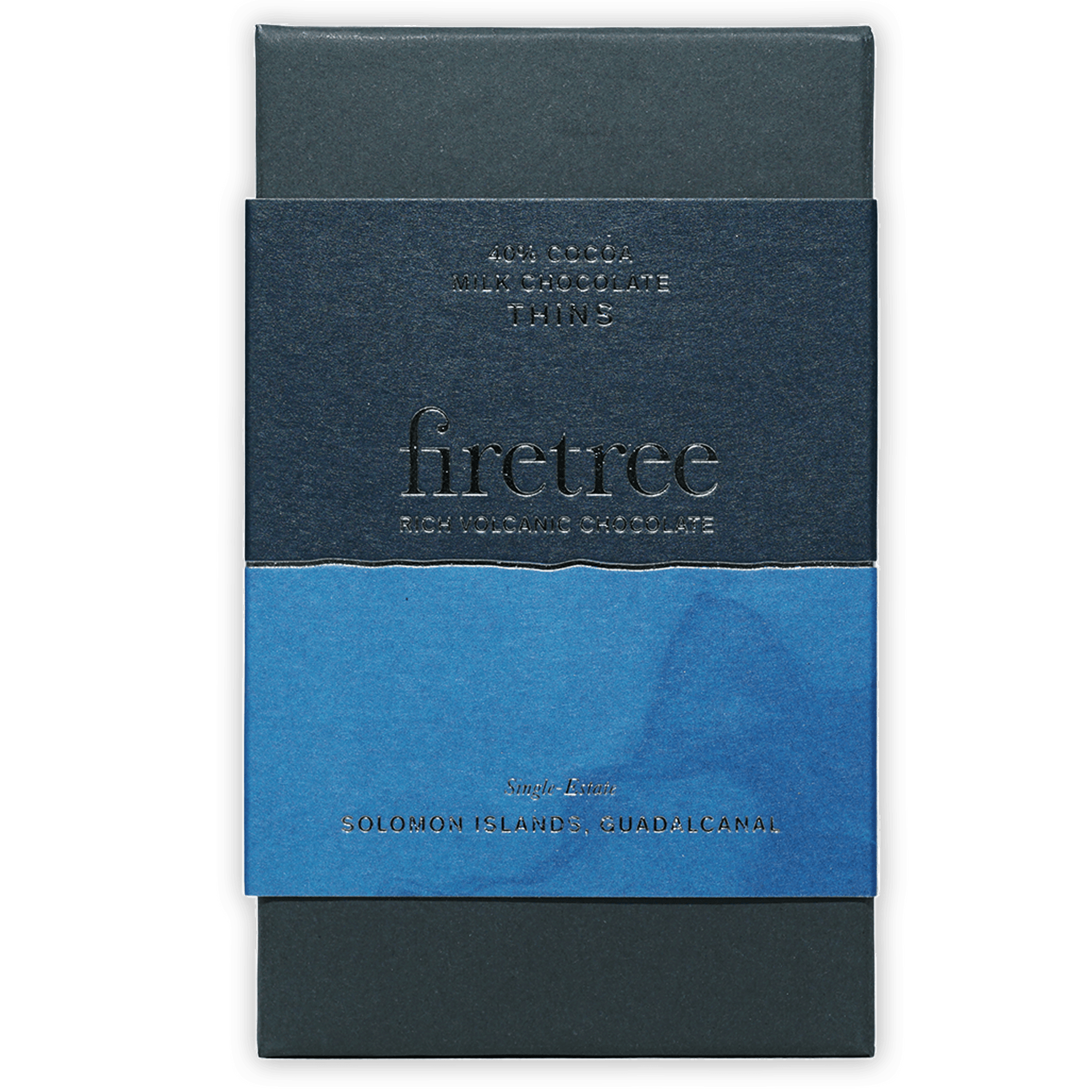 Firetree Thins Milk Solomon Islands 40% dark blue black textured packaging