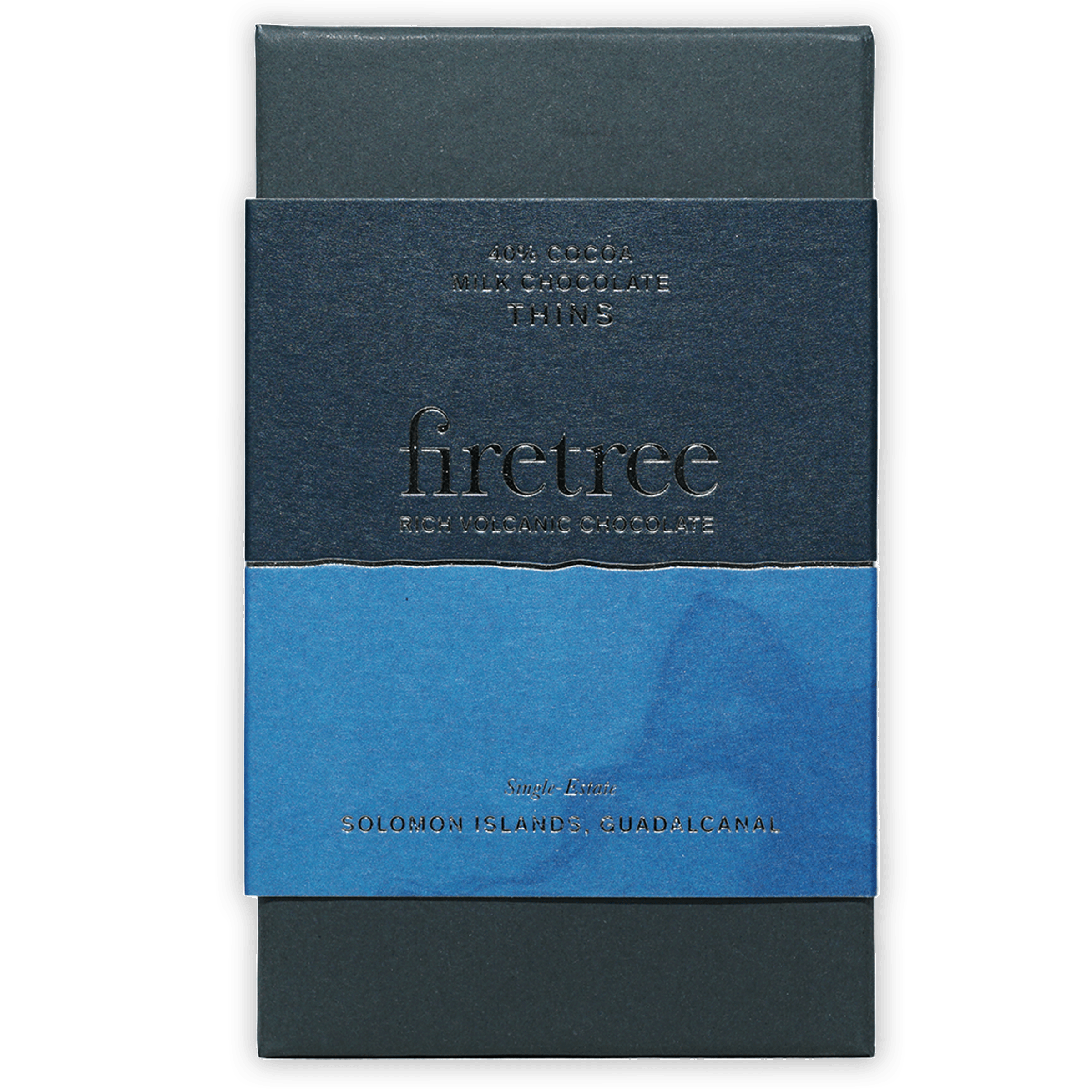 Firetree Thins Milk Solomon Islands 40% dark blue black textured packaging