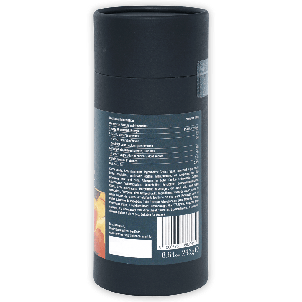 Back of Firetree Vanuatu Malekula 72% Drinking Chocolate dark gray matte can