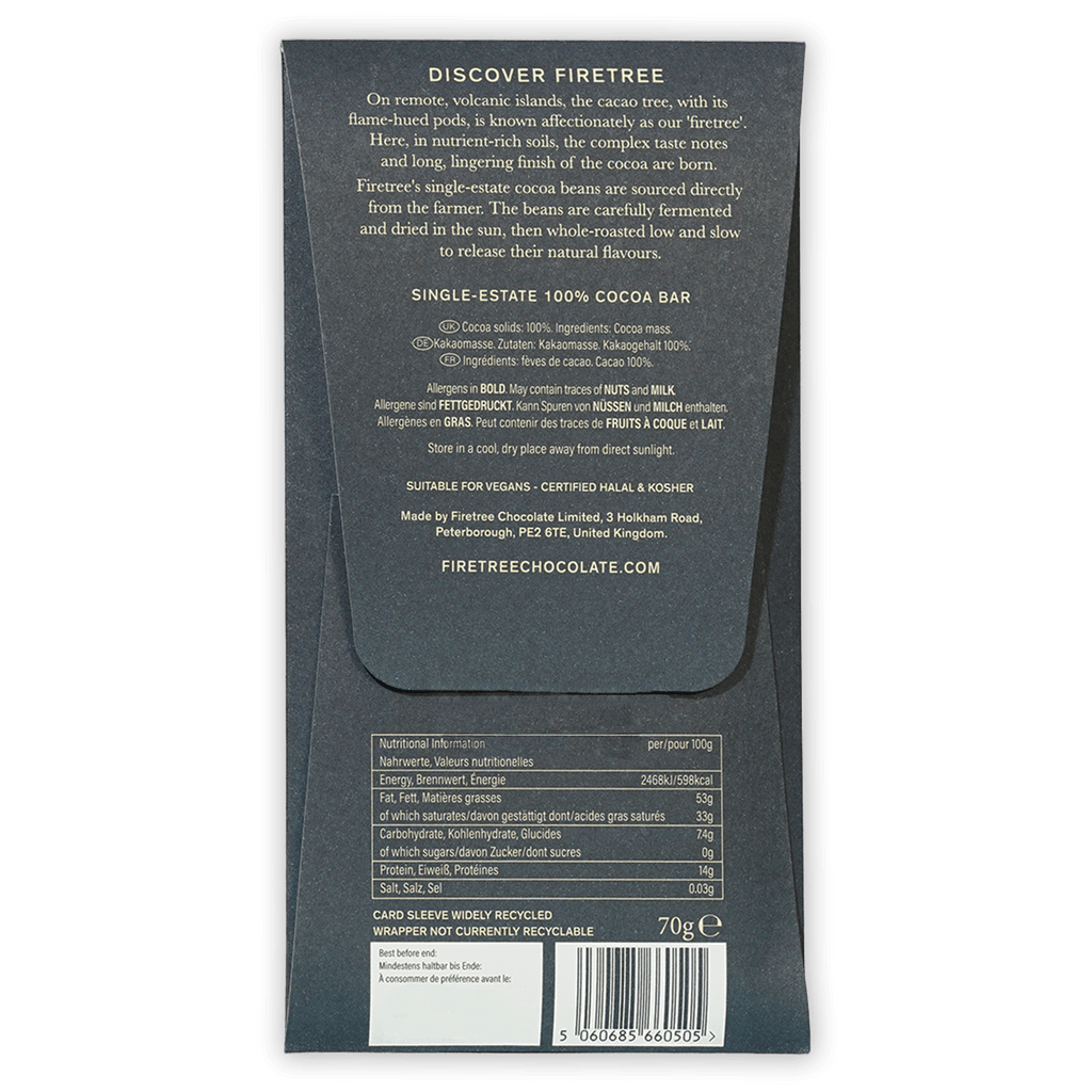 Dark gray sleeve packaging for Firetree Vanuatu Malekula 100% cocoa bar