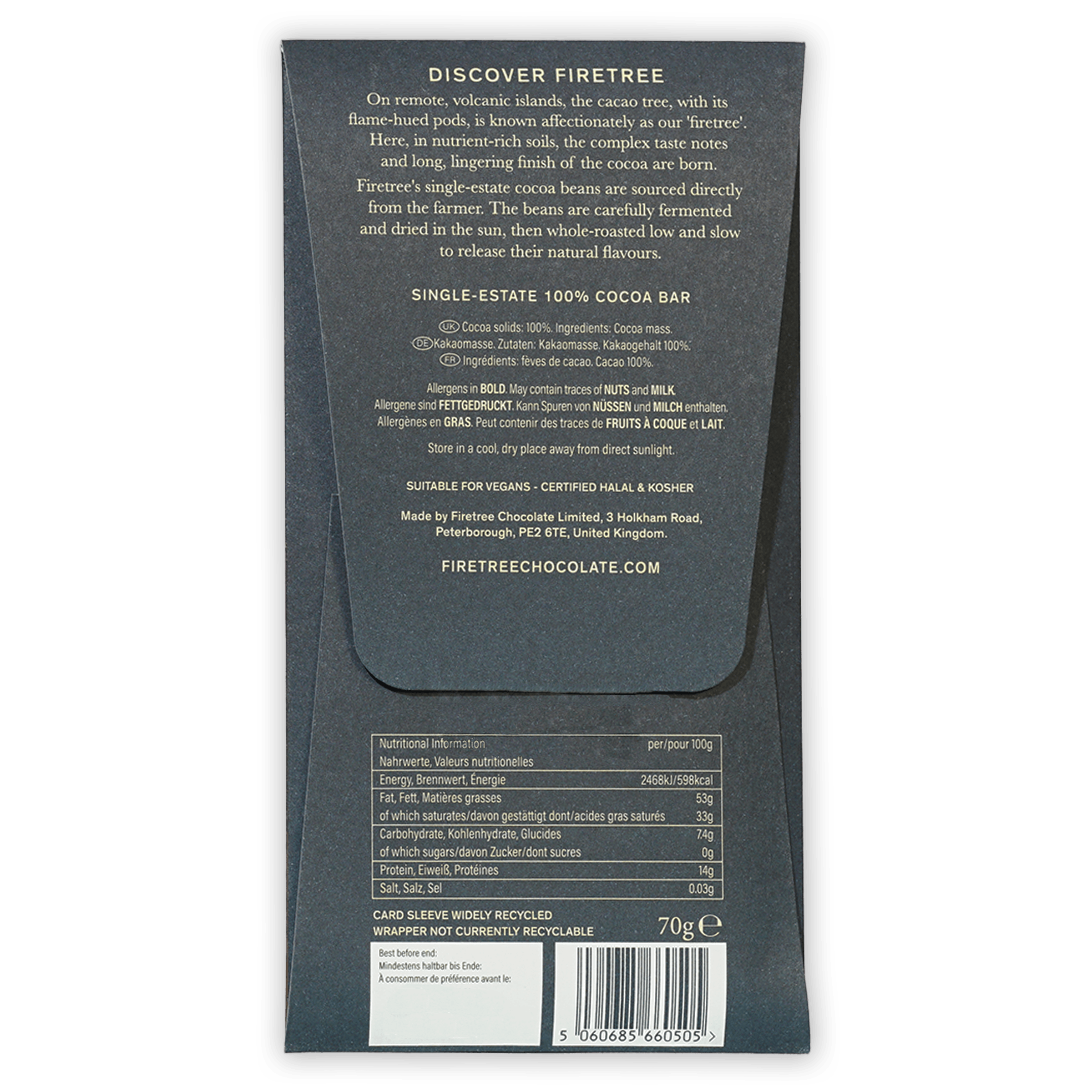 Dark gray sleeve packaging for Firetree Vanuatu Malekula 100% cocoa bar