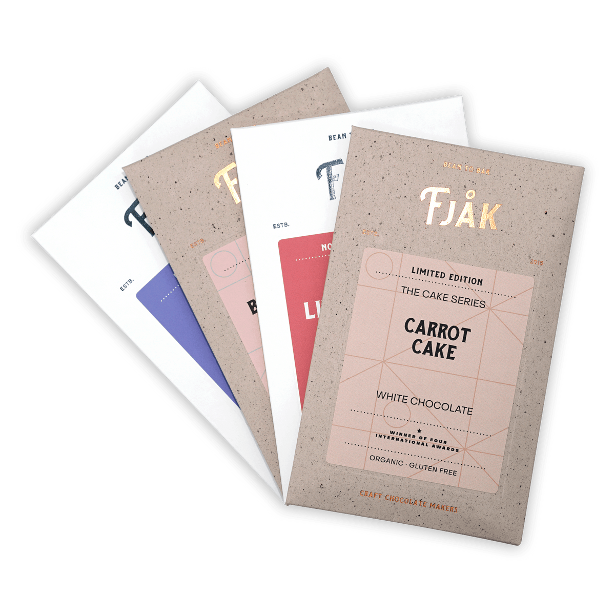 Fjåk carrot cake white chocolate bar wrapper in bundles pack