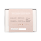 Back of Fjåk Chocolate Coated Brown Cheese Caramels blush pink box with nutrition facts