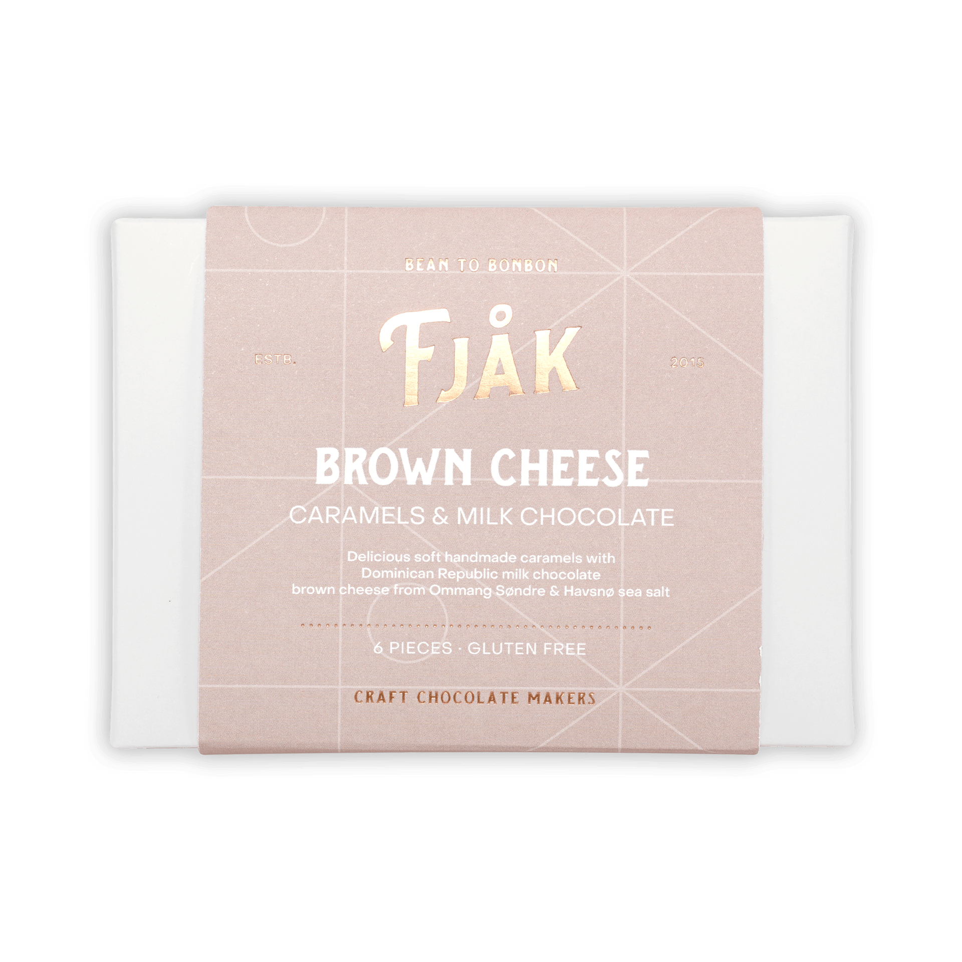 Fjåk brown cheese caramels in milk chocolate gift box, 6 pcs