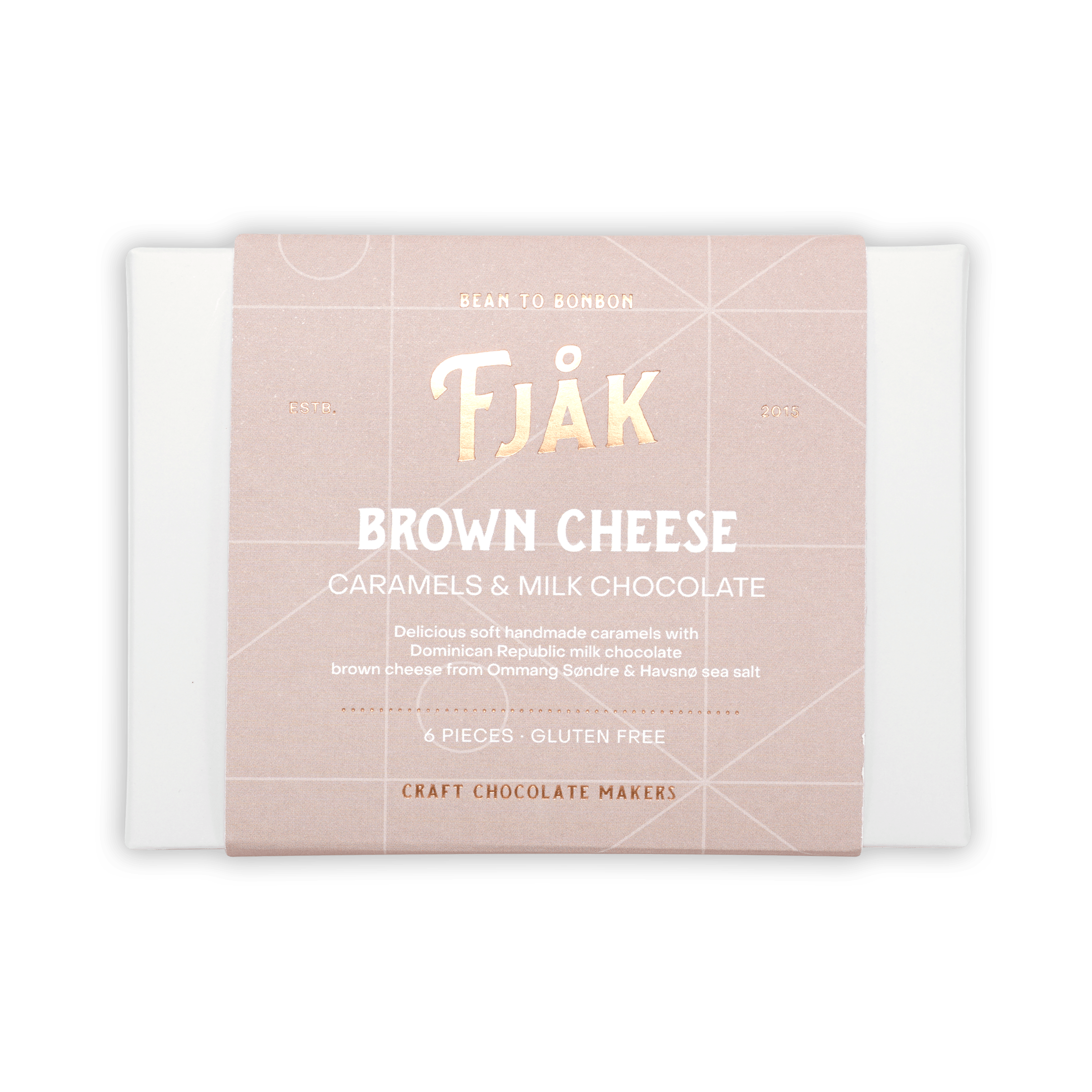 Fjåk brown cheese caramels in milk chocolate gift box, 6 pcs