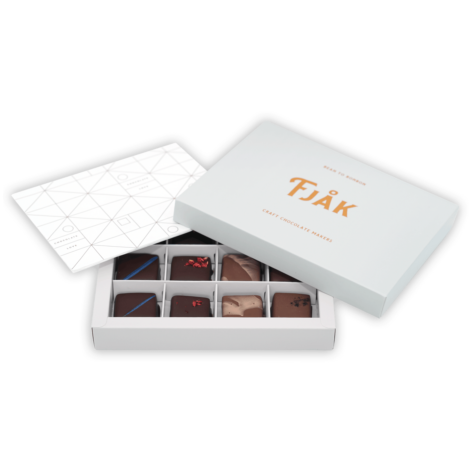 Fjåk Chocolate Coated Mixed Caramels 12 pcs white box with gold lettering