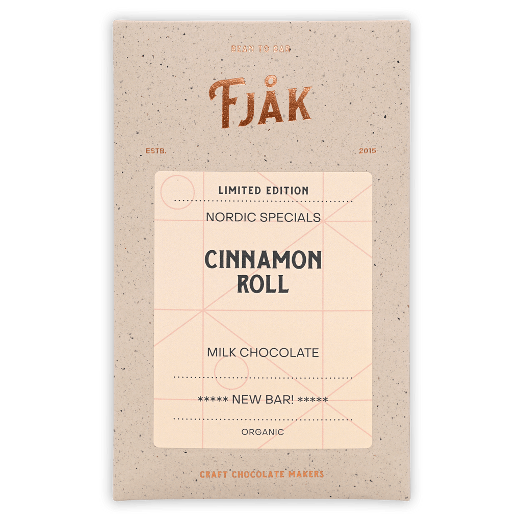 Fjåk Cinnamon Roll Milk Chocolate 45% limited edition wrapper