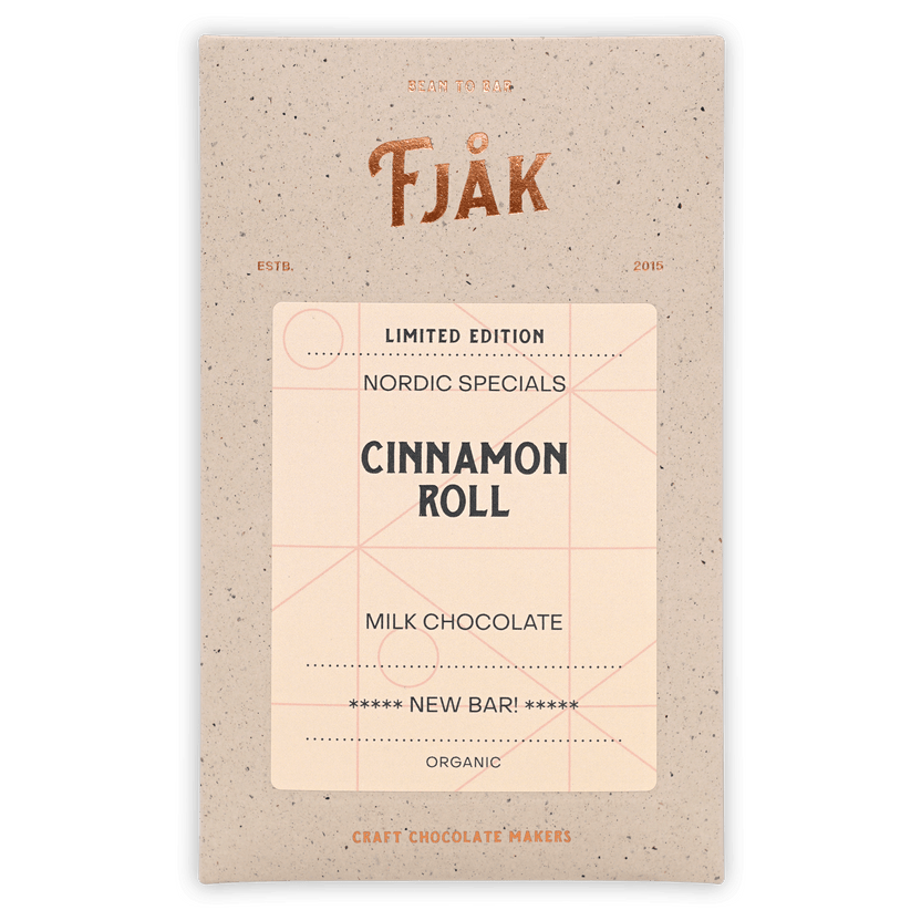 Fjåk Cinnamon Roll Milk Chocolate 45% limited edition wrapper