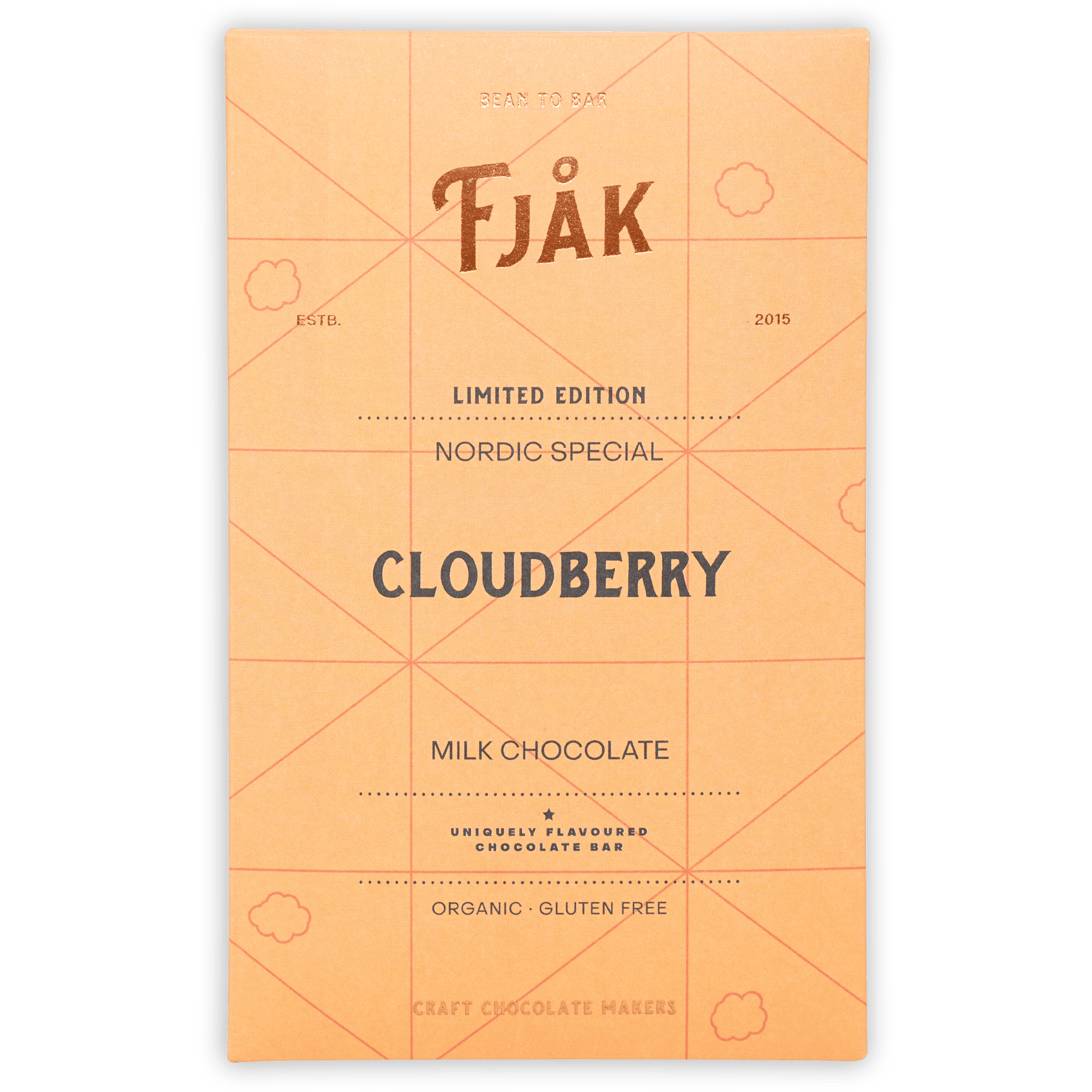 Fjåk Cloudberry Milk 50% limited edition matte peach wrapper with grid