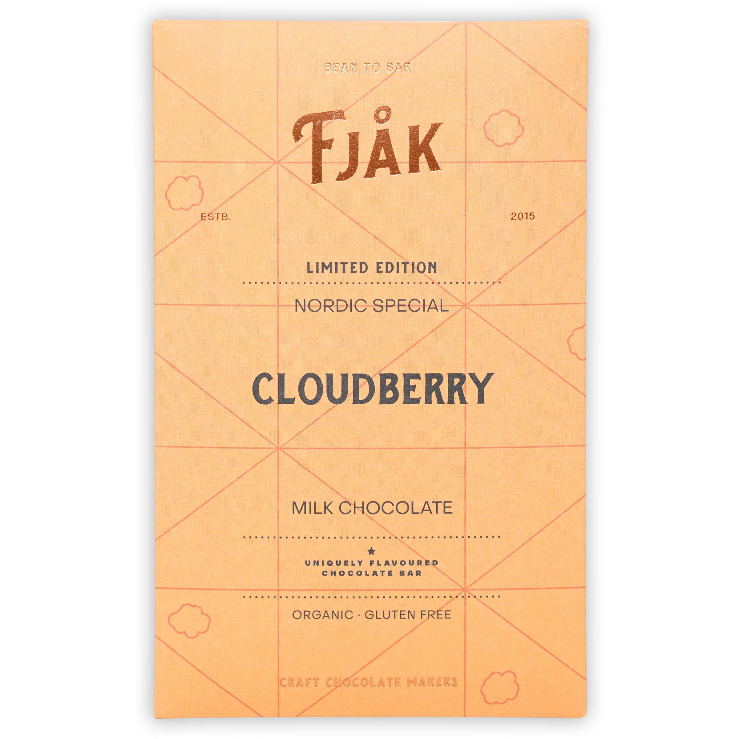 Fjåk Cloudberry Milk 50% limited edition matte peach wrapper with grid