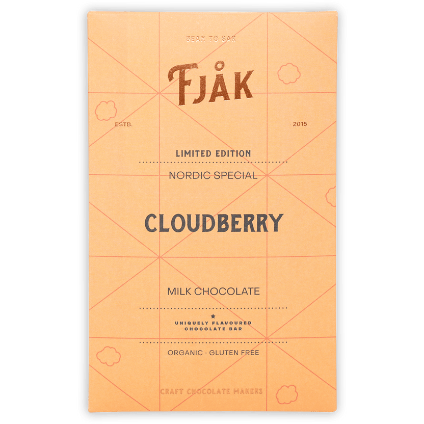 Fjåk Cloudberry Milk 50% limited edition matte peach wrapper with grid
