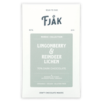 Fjåk Lingonberry & Lichen 70% dark chocolate bar in white wrapper