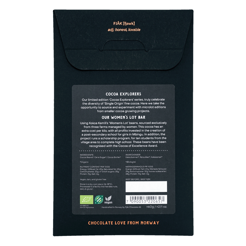 Fjåk Dark Tanzania 70% black matte chocolate bar packaging