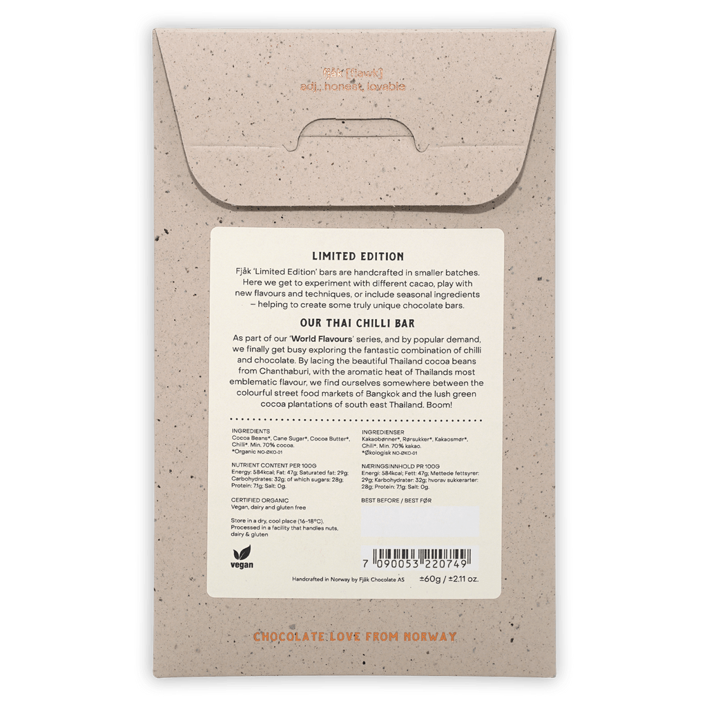 Fjåk Thai Chili Dark Chocolate 70% limited edition wrapper