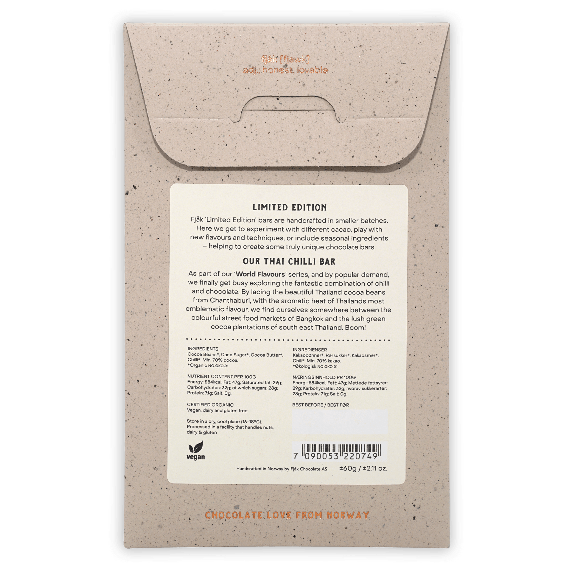 Fjåk Thai Chili Dark Chocolate 70% limited edition wrapper