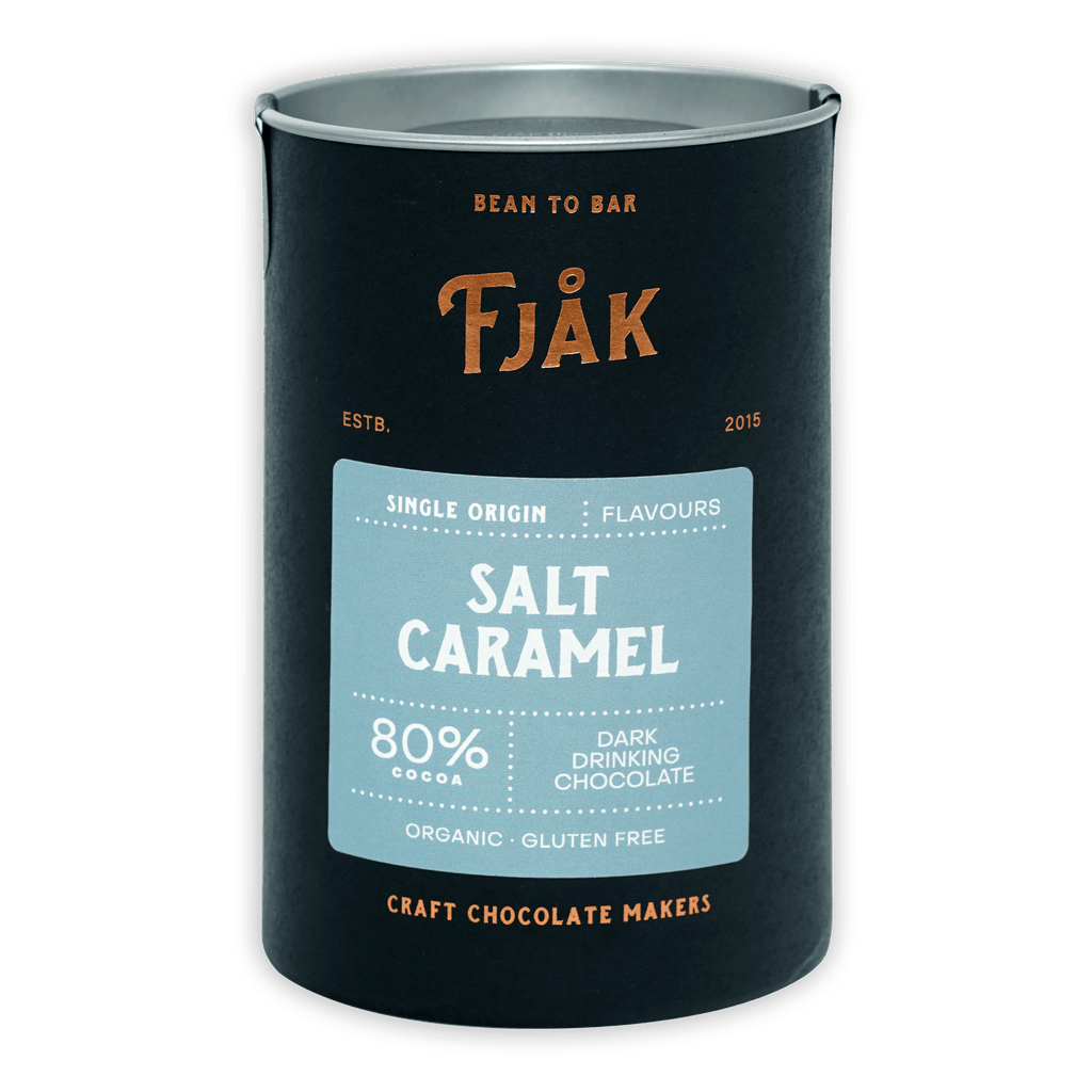 Fjåk salt caramel dark drinking chocolate 80% black tin