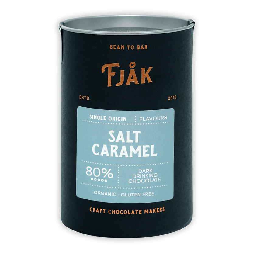 Fjåk salt caramel dark drinking chocolate 80% black tin