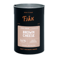 Fjåk brown cheese chocolate tin, 36% cocoa, matte black with copper branding
