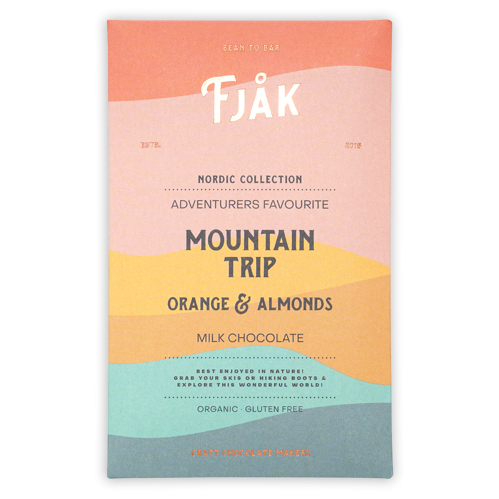 Fjåk Mountain Trip milk chocolate bar with orange and almonds