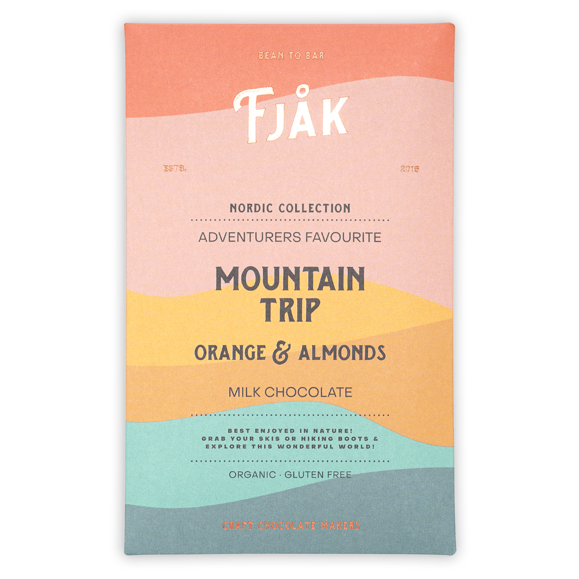 Fjåk Mountain Trip milk chocolate bar with orange and almonds