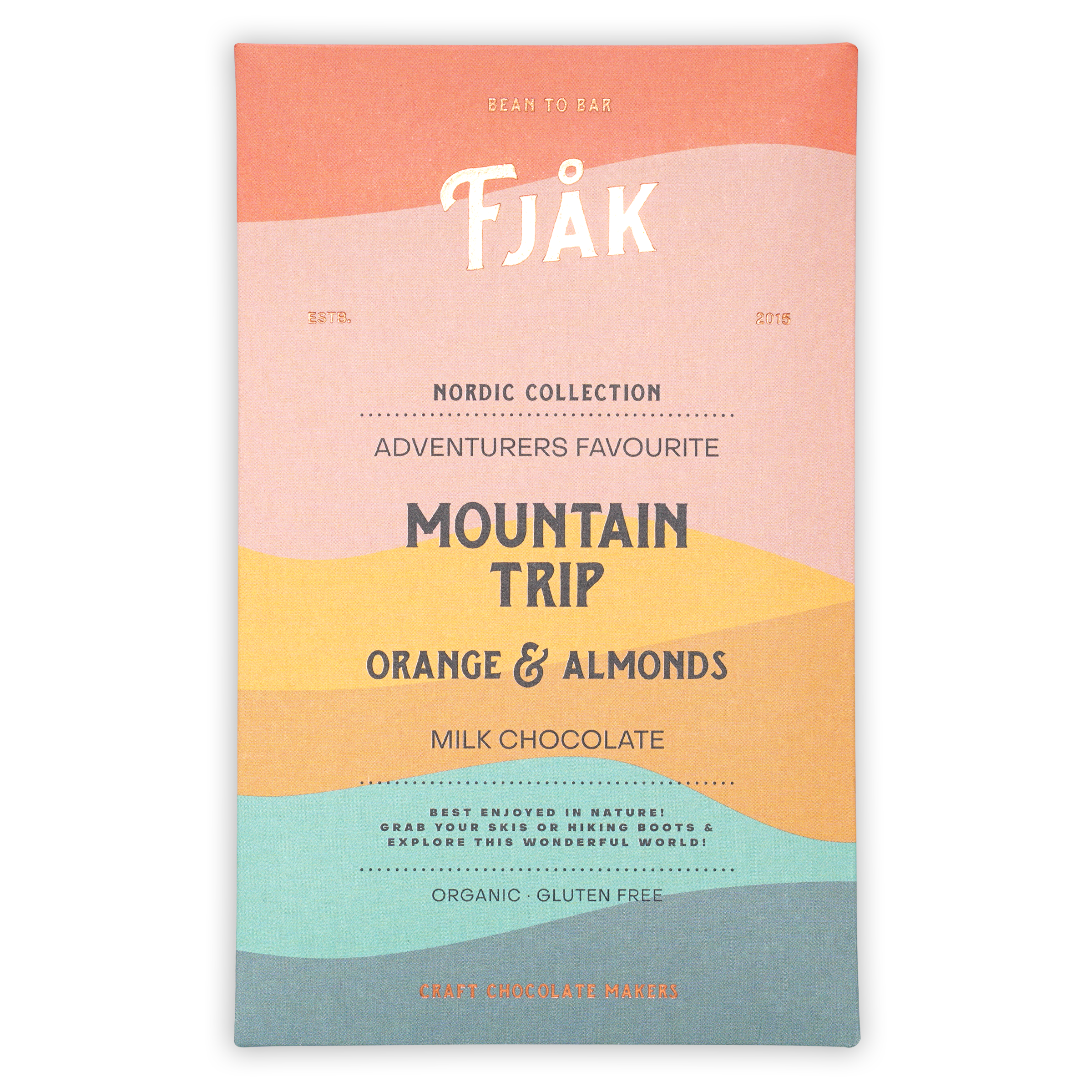 Fjåk Mountain Trip milk chocolate bar with orange and almonds