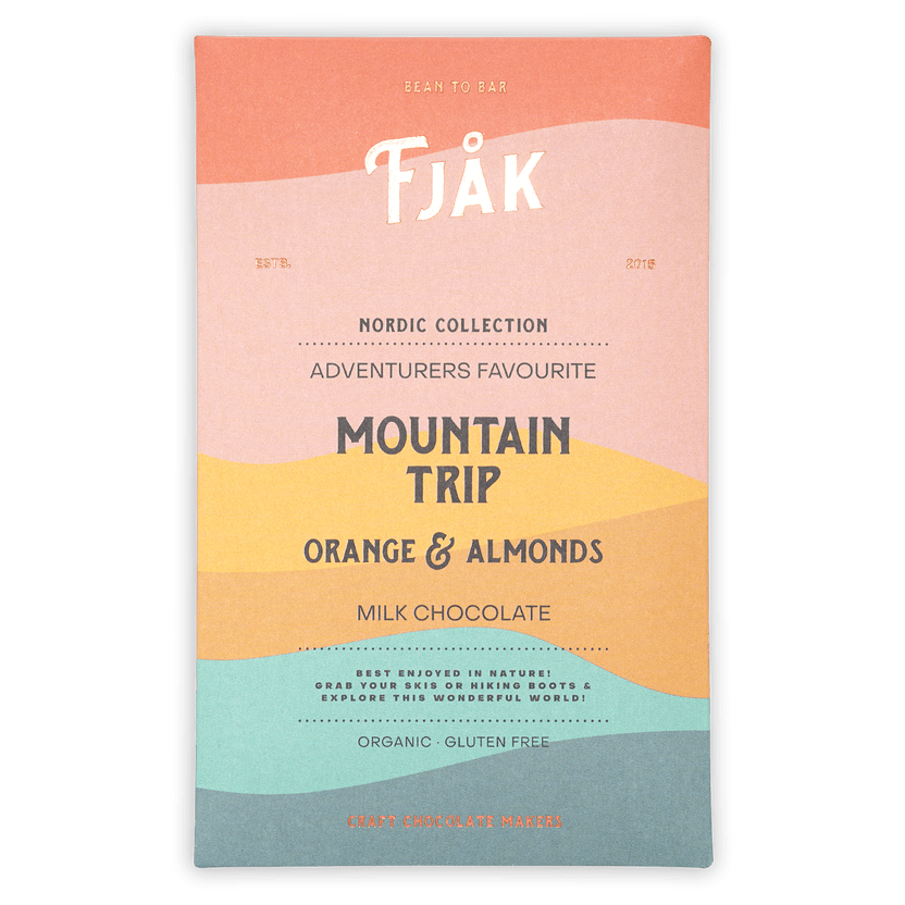 Fjåk Mountain Trip milk chocolate bar with orange and almonds