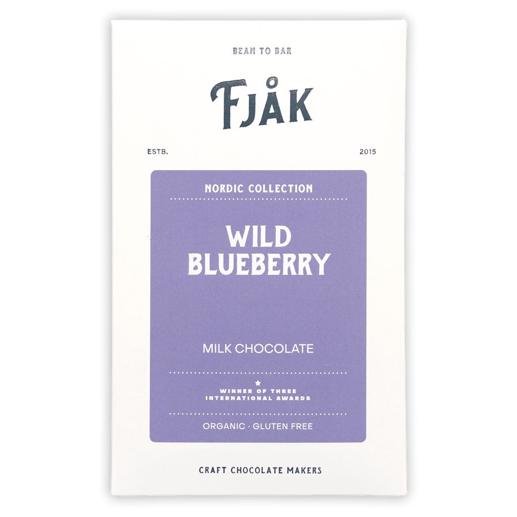 Fjåk wild blueberry milk chocolate bar, Nordic Collection package