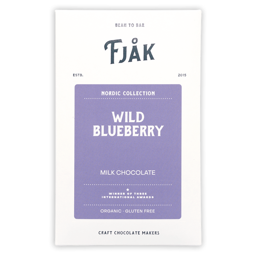 Fjåk wild blueberry milk chocolate bar, Nordic Collection package