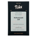 Fjåk Norwegian Gin 60% dark chocolate bar in sleek black wrapper