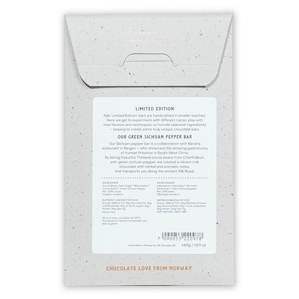 Fjak Sichuan Pepper Milk Chocolate 50% limited edition wrapper