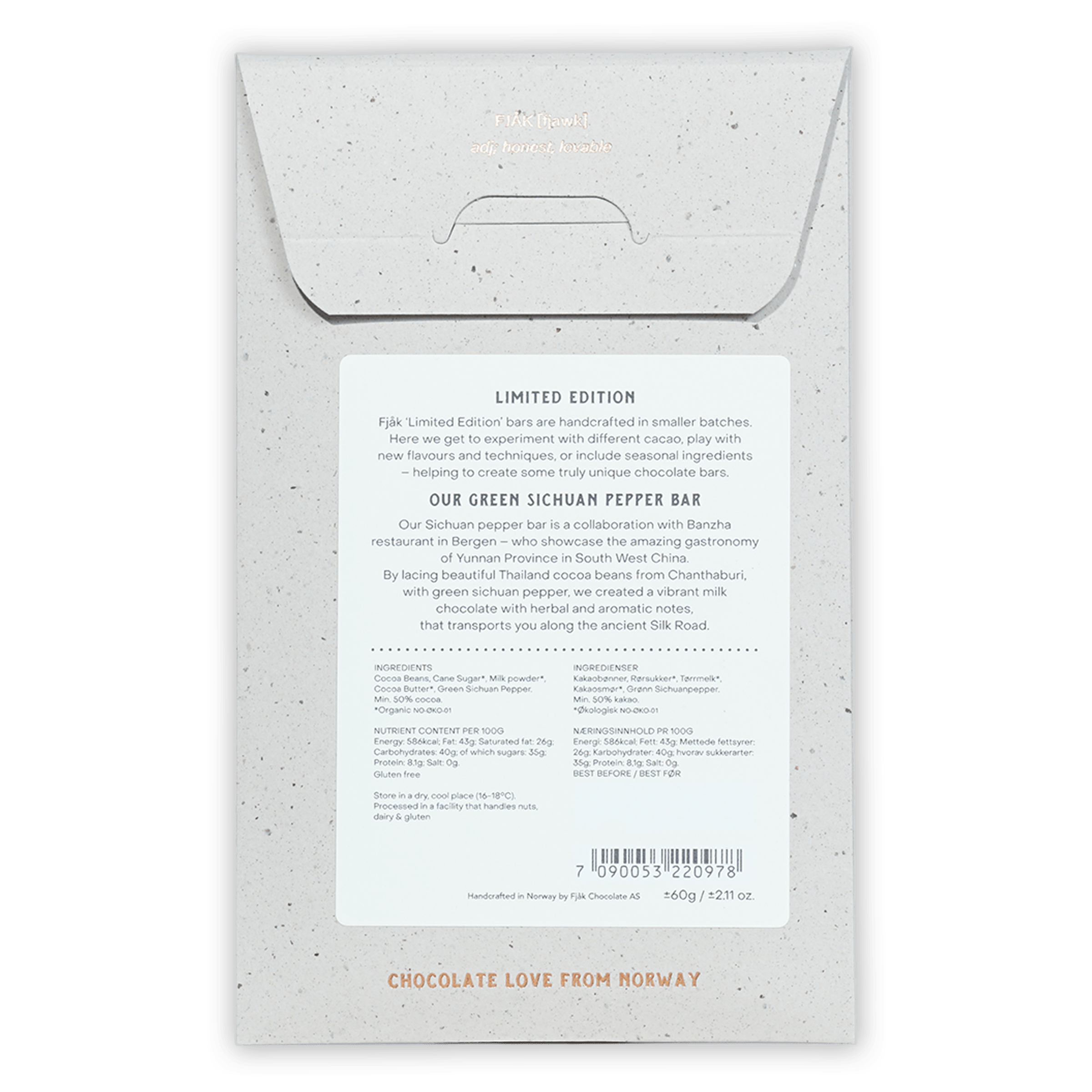 Fjak Sichuan Pepper Milk Chocolate 50% limited edition wrapper