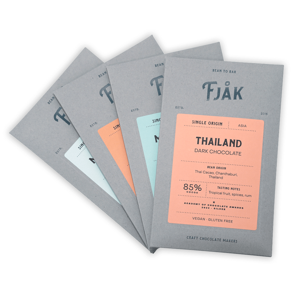 Fjåk Chocolate Bundles: 85% gray-wrapped Thai single-origin dark bars